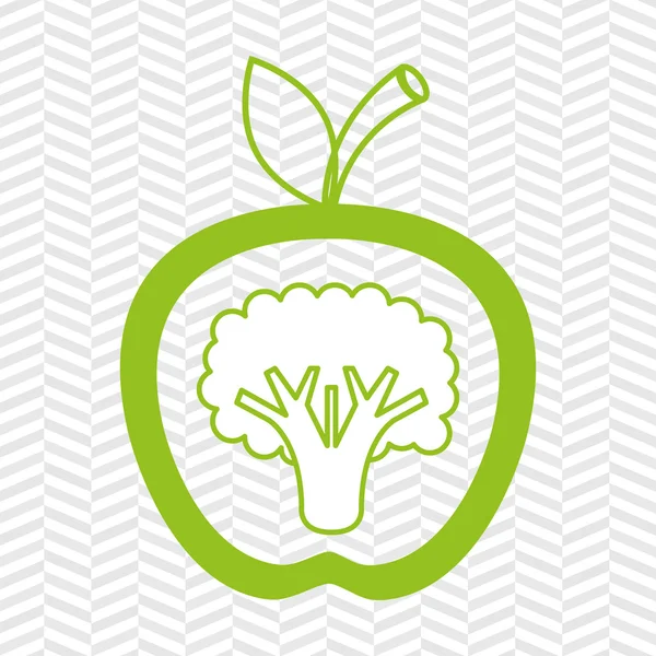 Fruta de maçã com brócolis design ícone isolado — Vetor de Stock