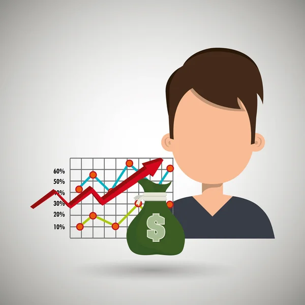 Persona con statistiche economiche disegno icona isolato — Vettoriale Stock