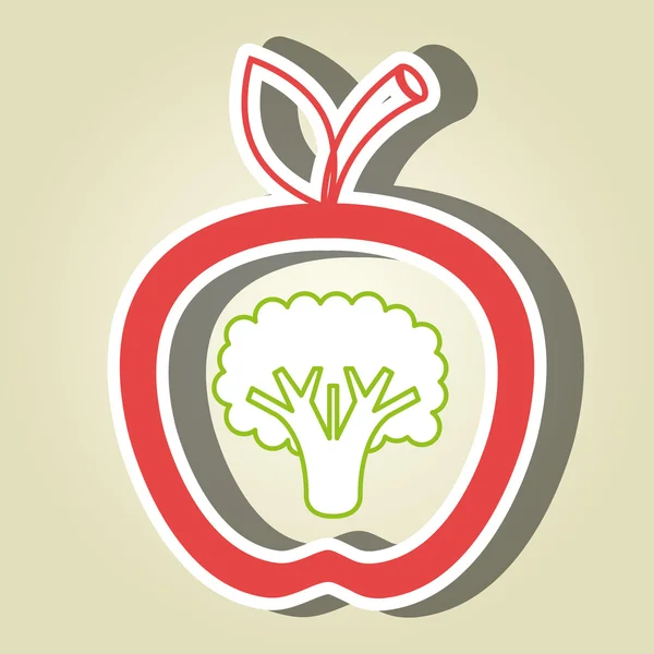 Buah apel dengan brokoli desain ikon terisolasi - Stok Vektor