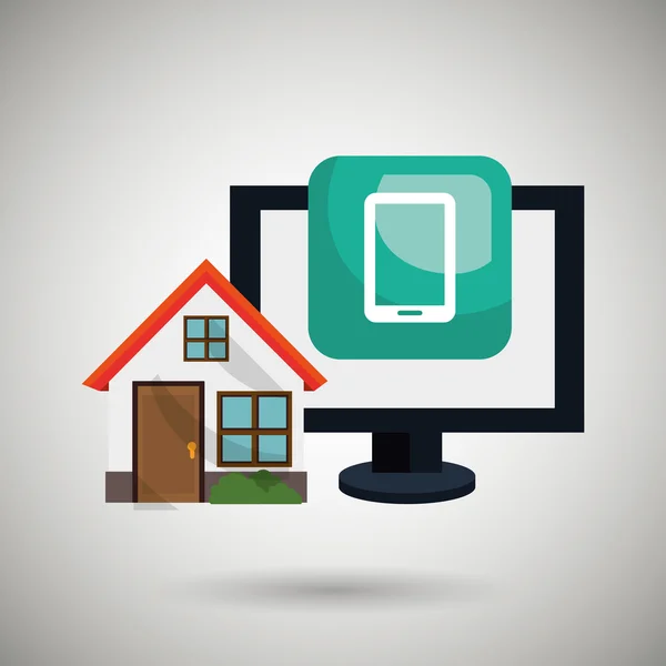 Smart home with smartphone isolated icon design — Stock Vector