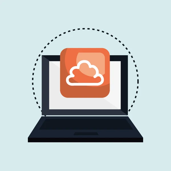 Computer laptop met cloud computing geïsoleerde pictogram ontwerp — Stockvector