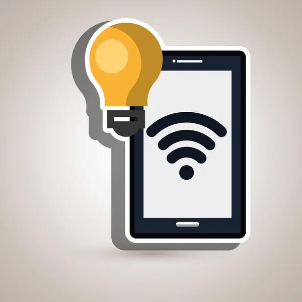 Smartphone con design icona isolato lampadina — Vettoriale Stock