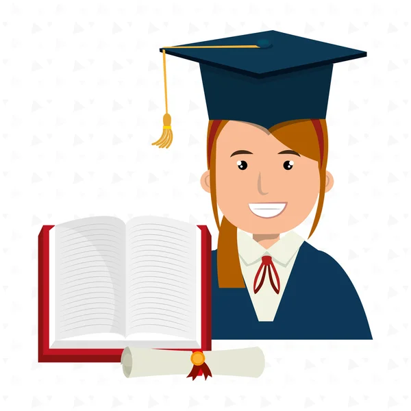 Kitap ve diploma ile yüksek lisans öğrencisi izole simgesi — Stok Vektör