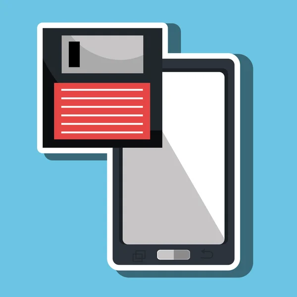 Floppy disk with smartphone isolated icon design — Stock Vector