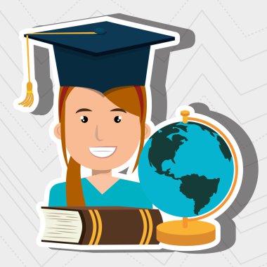 kitap ve gezegen ile yüksek lisans öğrencisi izole simgesi