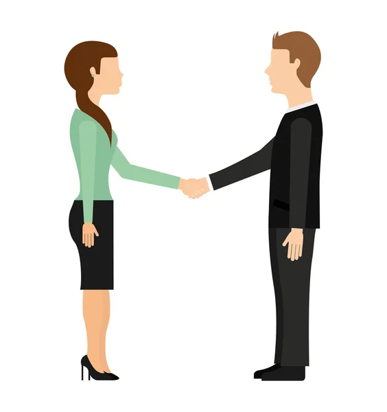 Businessman and businesswoman handshake isolated icon design — Stock Vector