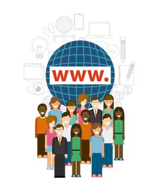 Karikatür tasarım grubu. Blog kavramı. Vektör grafiği