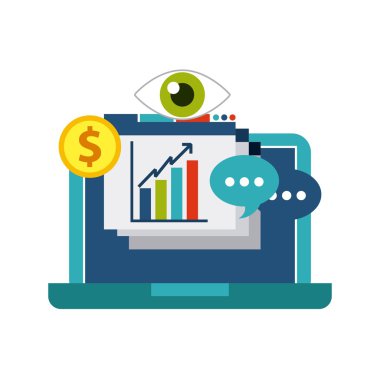 Laptoop ve medya simgesi tasarım. Blog kavramı. Vektör grafiği