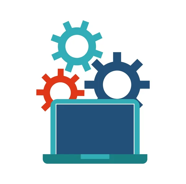 Laptop and gears icon. Blog concept. Vector graphic — Stock Vector