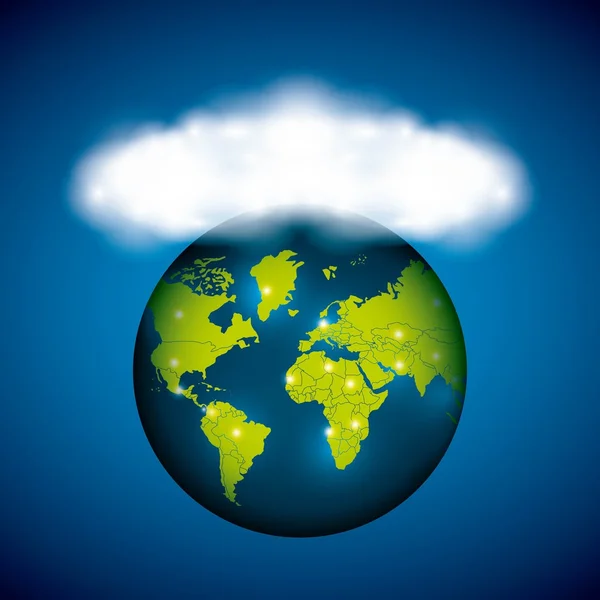 Planet und Wolkensymbol. globales Kommunikationsdesign. Vektorgraph — Stockvektor