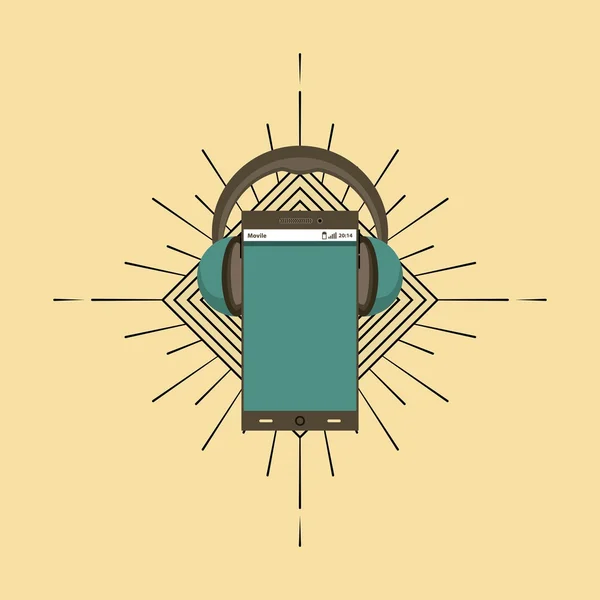 Fones de ouvido e ícone de smartphone. Música e design de som. Vector g — Vetor de Stock