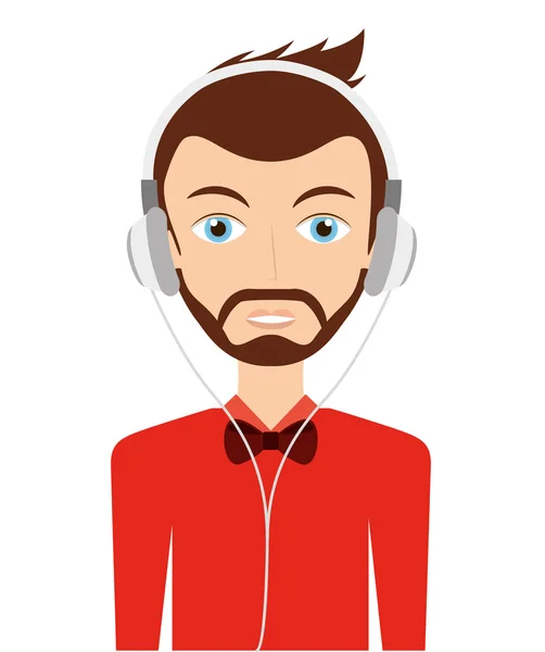 Hombre con auriculares diseño icono aislado — Vector de stock