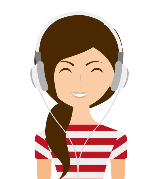 Γυναίκα με ακουστικά απομονωμένα εικονίδιο σχεδιασμός — Διανυσματικό Αρχείο