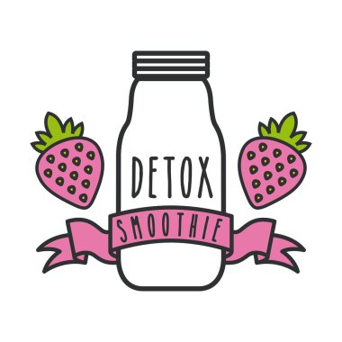 Çilek Detoks simgesi. Güler yüzlü ve suyu tasarım. Vektör grafiği