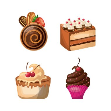 Pasta Icon set. Tatlı tasarım. Vektör grafiği.
