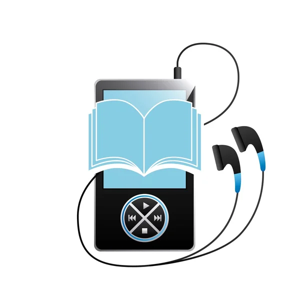 एमपी 3, पुस्तक और हेडफोन आइकन। ऑडियोबुक डिजाइन। वेक्टर ग्राफिक — स्टॉक वेक्टर