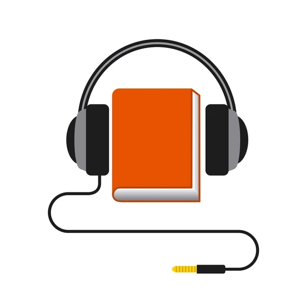 Εικονίδιο βιβλίου και ακουστικών. Σχεδιασμός ηχητικών βιβλίων. Διανυσματικό γραφικό — Διανυσματικό Αρχείο