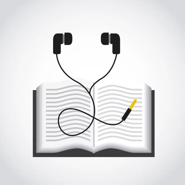 Icono de libro y auriculares. Diseño de audiolibros. Gráfico vectorial — Archivo Imágenes Vectoriales