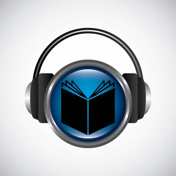 Icono de libro y auriculares. Diseño de audiolibros. Gráfico vectorial — Archivo Imágenes Vectoriales