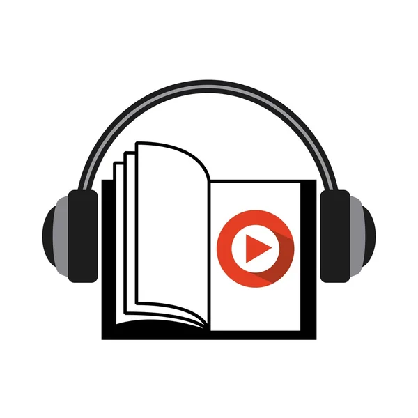 Icono de libro y auriculares. Diseño de audiolibros. Gráfico vectorial — Archivo Imágenes Vectoriales