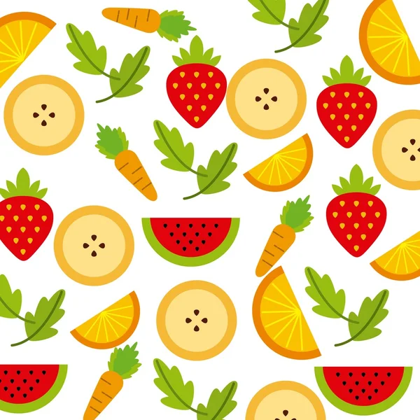 Mrkev, banánová a jahodová ikona. Organický potravinářský design. Vektorové — Stockový vektor