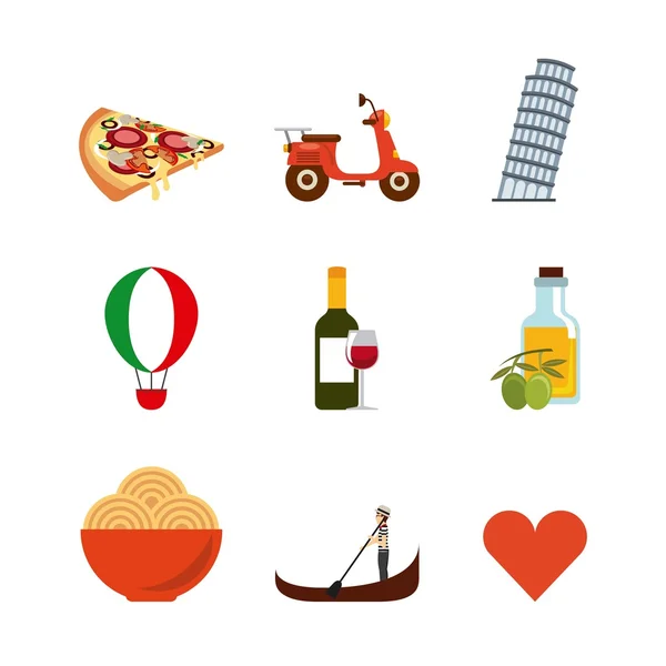 Iconos conjunto de iconos. Italia cultura diseño. Gráfico vectorial — Archivo Imágenes Vectoriales