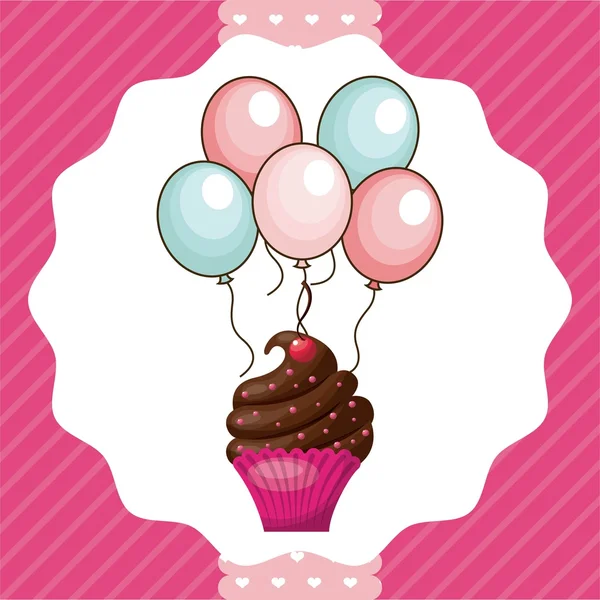 Cupcake y globos icono. Feliz cumpleaños de diseño. Gráfico vectorial — Archivo Imágenes Vectoriales