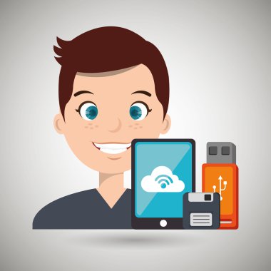 adam akıllı telefon ve depolama aygıtları izole simgesi tasarım ile