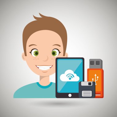 adam akıllı telefon ve depolama aygıtları izole simgesi tasarım ile