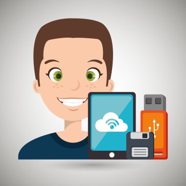 adam akıllı telefon ve depolama aygıtları izole simgesi tasarım ile