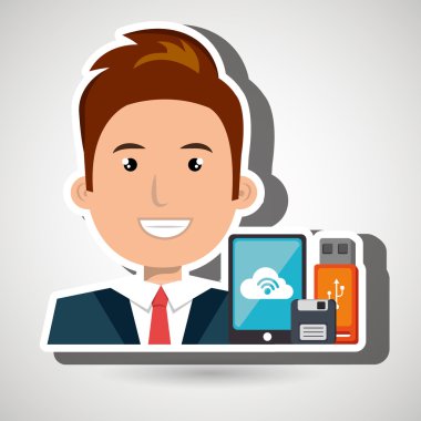 adam akıllı telefon ve depolama aygıtları izole simgesi tasarım ile