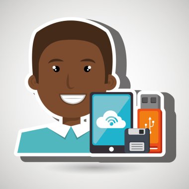 adam akıllı telefon ve depolama aygıtları izole simgesi tasarım ile