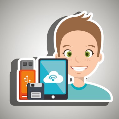 adam akıllı telefon ve depolama aygıtları izole simgesi tasarım ile