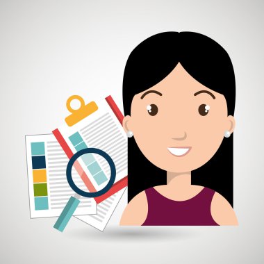 kadın ve kağıtları izole simgesi tasarım