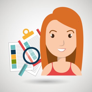 kadın ve kağıtları izole simgesi tasarım