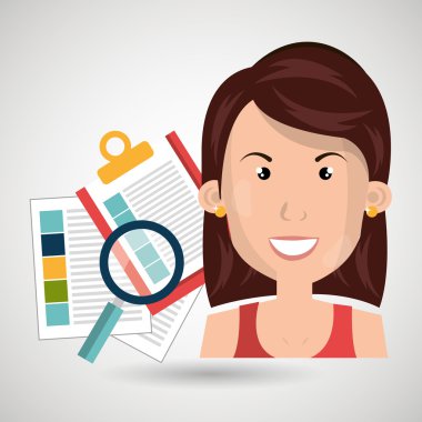 kadın ve kağıtları izole simgesi tasarım