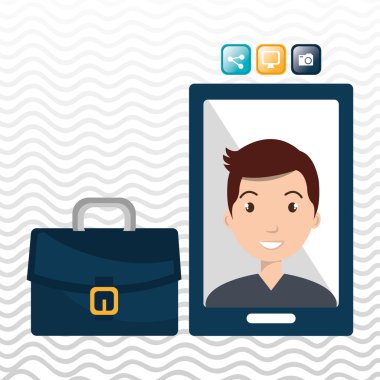 Yönetici adam ve cep telefonu simgesi tasarım izole