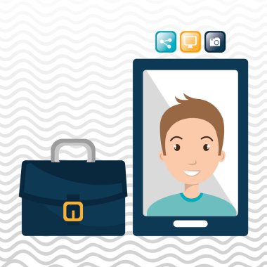 Yönetici adam ve cep telefonu simgesi tasarım izole