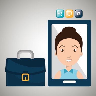 Yönetici kadın ve cep telefonu simgesi tasarım izole