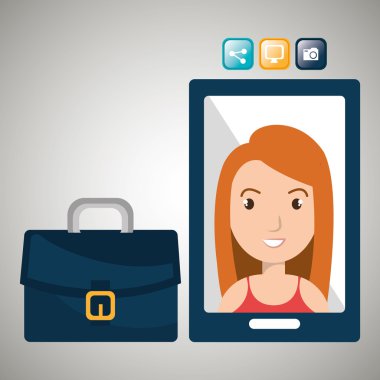 Yönetici kadın ve cep telefonu simgesi tasarım izole