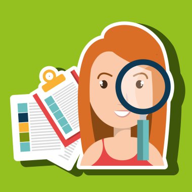 kadın ve kağıtları izole simgesi tasarım