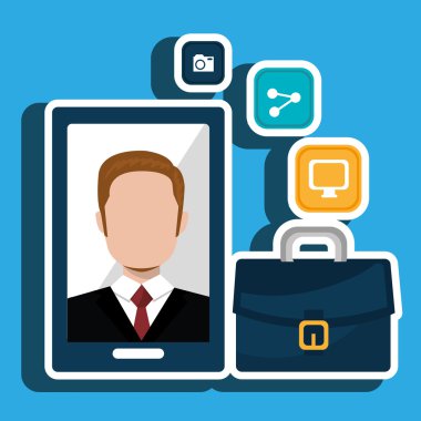 Yönetici adam ve cep telefonu simgesi tasarım izole