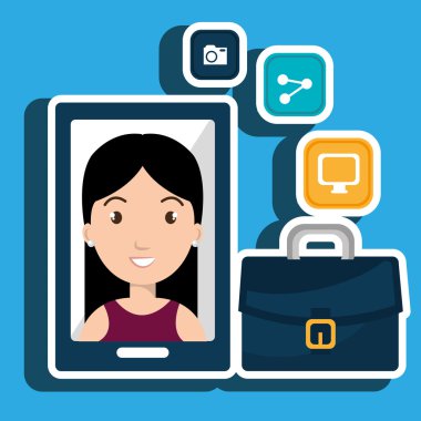 Yönetici kadın ve cep telefonu simgesi tasarım izole