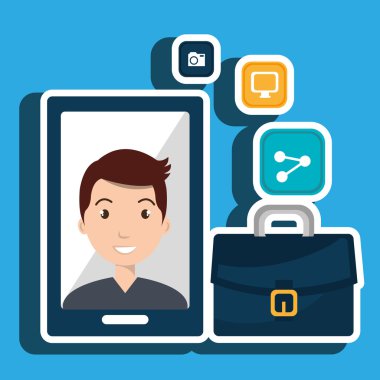 Yönetici adam ve cep telefonu simgesi tasarım izole