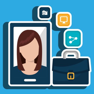 Yönetici kadın ve cep telefonu simgesi tasarım izole