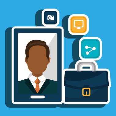 Yönetici adam ve cep telefonu simgesi tasarım izole