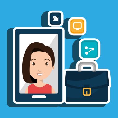 Yönetici kadın ve cep telefonu simgesi tasarım izole