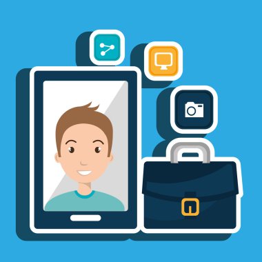 Yönetici adam ve cep telefonu simgesi tasarım izole