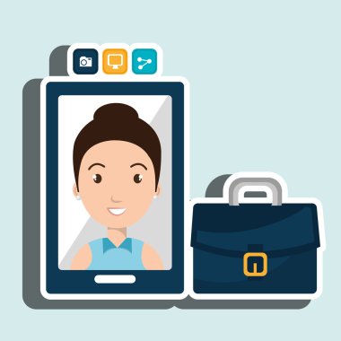 Yönetici kadın ve cep telefonu simgesi tasarım izole