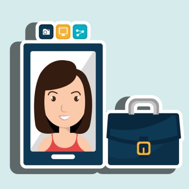 Yönetici kadın ve cep telefonu simgesi tasarım izole